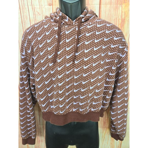 Nike Womens Cropped Brown Hoodie Small Polka Dot & Swoosh - Picture 3 of 6